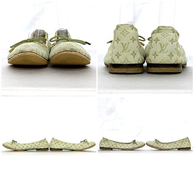 ルイ ヴィトン フラットシューズ ec-22814 ライトグリーン モノグラム ミニ 美品 24.0cm キャンバス ラバー 中古 AR0093 LOUIS VUITTON リボン 靴 バレエシューズ 総柄 ヴィンテージ レディース アパレル ロゴ お洒落 シューズ 高級感 ブランド 本物 鑑定済み