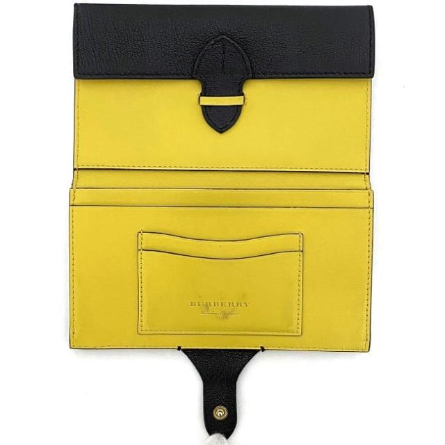 バーバリー 二つ折り 長財布 ec-22836 ブラック 4073402-1 美品 財布 レザー 中古 BURBERRY シンプル 黒 本革 フラップ ホック ロゴ 刻印 レディース メンズ イエロー 折り財布 フラップ 小銭入れ有 箱付き ブランド 本物 鑑定済み バーバリー 二つ折り 長財布 ec-22836 ブラック 4073402-1 美品 財布