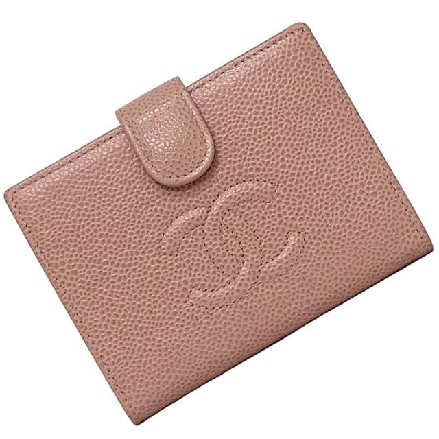シャネル 二つ折り 財布 ec-22875 ピンク ココマーク A13497 美品 がまぐち キャビアスキン レザー 中古 8513669 CHANEL 8番台 ロゴ ヴィンテージ コンパクト ホック ガマグチ 定番 人気 ホック 折り財布 箱付き レディース がま口 ブランド 本物 鑑定済み 折りたたみ財布