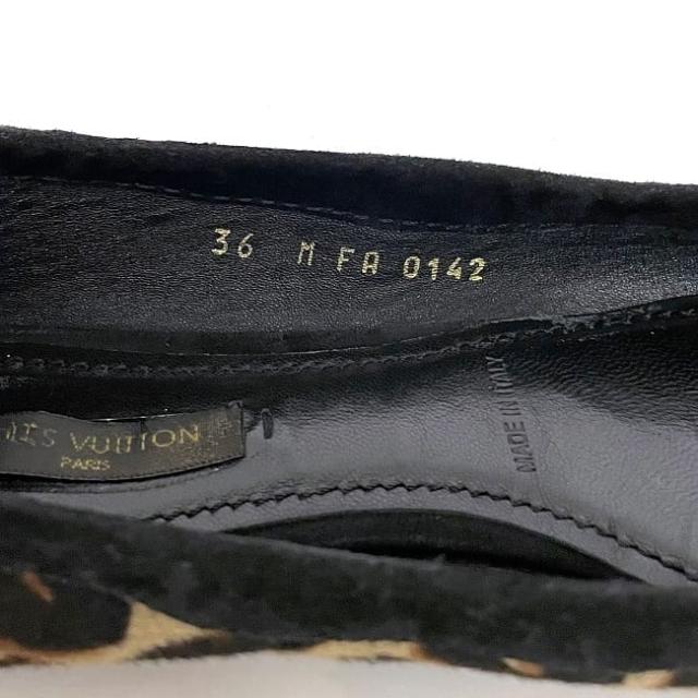 ルイ ヴィトン フラットシューズ ec-22895 ブラック レオパード 23.0cm 美品 ハラコ スエード 中古 FA0142 LOUIS VUITTON タッセル 黒 ヒョウ柄 アパレル シューズ レディース 靴 パンプス 女性 ぺたんこ アニマル柄 フリンジ ブランド 本物 鑑定済み