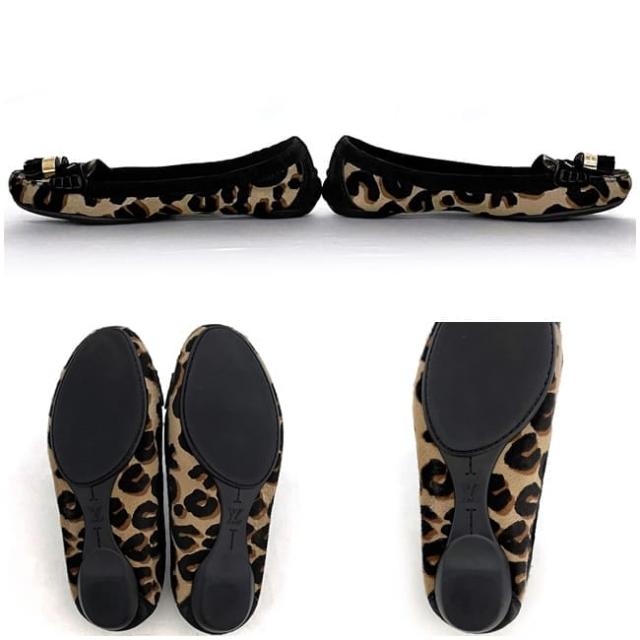 ルイ ヴィトン フラットシューズ ec-22895 ブラック レオパード 23.0cm 美品 ハラコ スエード 中古 FA0142 LOUIS VUITTON タッセル 黒 ヒョウ柄 アパレル シューズ レディース 靴 パンプス 女性 ぺたんこ アニマル柄 フリンジ ブランド 本物 鑑定済み