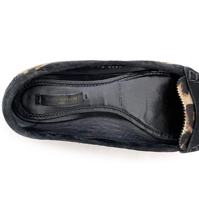 ルイ ヴィトン フラットシューズ ec-22895 ブラック レオパード 23.0cm 美品 ハラコ スエード 中古 FA0142 LOUIS VUITTON タッセル 黒 ヒョウ柄 アパレル シューズ レディース 靴 パンプス 女性 ぺたんこ アニマル柄 フリンジ ブランド 本物 鑑定済み