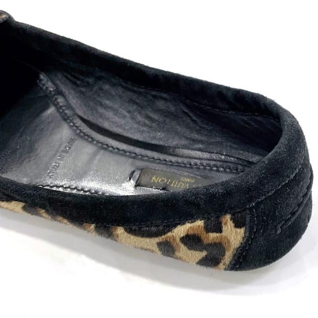 ルイ ヴィトン フラットシューズ ec-22895 ブラック レオパード 23.0cm 美品 ハラコ スエード 中古 FA0142 LOUIS VUITTON タッセル 黒 ヒョウ柄 アパレル シューズ レディース 靴 パンプス 女性 ぺたんこ アニマル柄 フリンジ ブランド 本物 鑑定済み
