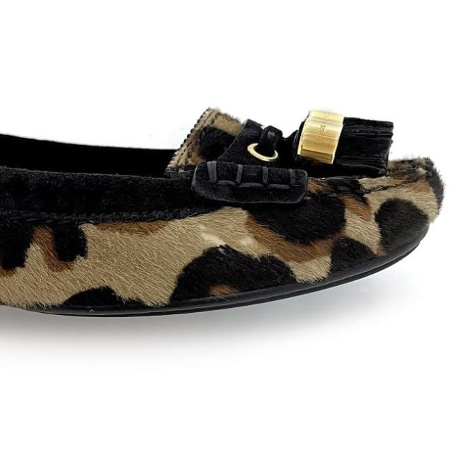 ルイ ヴィトン フラットシューズ ec-22895 ブラック レオパード 23.0cm 美品 ハラコ スエード 中古 FA0142 LOUIS VUITTON タッセル 黒 ヒョウ柄 アパレル シューズ レディース 靴 パンプス 女性 ぺたんこ アニマル柄 フリンジ ブランド 本物 鑑定済み