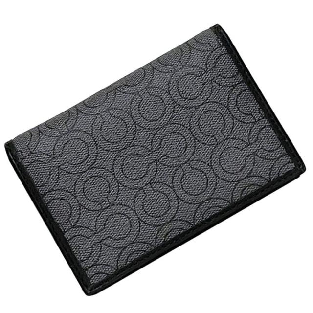 コーチ 二つ折り 札入 ec-22897 グレー ブラック オプアート 財布 美品 PVC レザー 中古 COACH コンパクト ミニ ロゴ 総柄 フラップ 定番 人気 レディース メンズ 灰色 黒色 お洒落 シンプル 小さい 小物 エレガント ミニ財布 高級感 ブランド 本物 鑑定済み