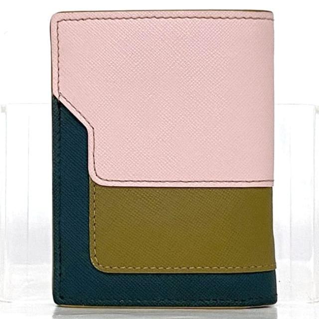 マルニ 二つ折り 財布 ec-22940 ピンク ベージュ グリーン PFMOQ14U13