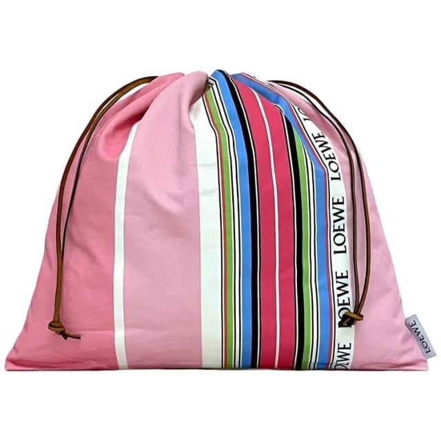 ロエベ 巾着 バッグ ec-22948 ピンク ストライプ 美品 ラージ キャンバス レザー 中古 691910 LOEWE 巾着バッグ クラッチバッグ ポーチ ロゴ レディース キャンバスバッグ ハンドバッグ レア 大容量 バッグインバッグ 小物入れ ブランド 本物 鑑定済み