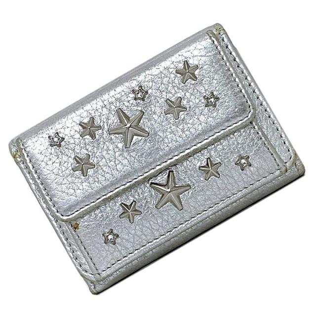 ジミーチュウ 三つ折り 財布 ec-23017 シルバー WDS NEMO AA0009 星スタッズ レザー 中古 JIMMY CHOO 星 ラインストーン 折り財布 箱付き コンパクト ミニ 定番 人気 女性 レディース 小物 お洒落 小さい シンプル スター 高級感 上品 ブランド 本物 鑑定済み