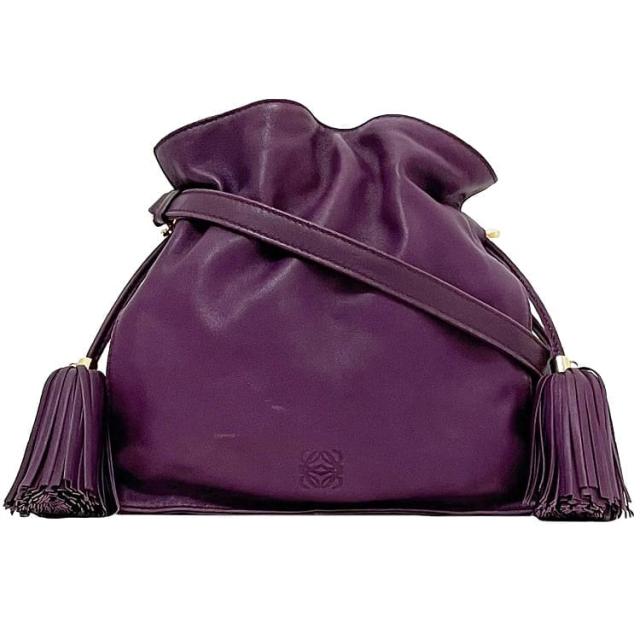ロエベ ショルダーバッグ フラメンコ ec-23055 パープル ２way ナッパ レザー 中古 011111 LOEWE 巾着バッグ 紫 タッセル 軽い 肩掛け クロスボディ 巾着 ソフトレザー レディース ヴィンテージ 斜め掛け ブランド 本物 鑑定済み