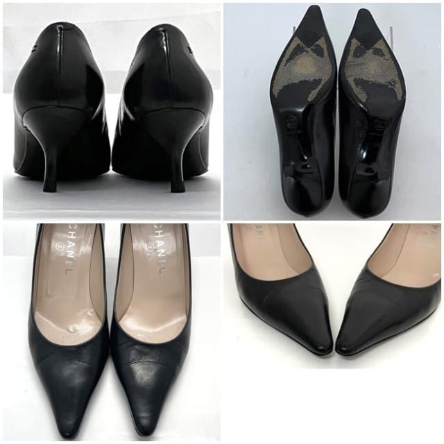 シャネル パンプス ec-23191 ブラック ココマーク 美品 24.0cm レザー 中古 CHANEL シューズ 靴 ワンポイント ロゴ アパレル ヴィンテージ シンプル 定番 人気 箱付き 箱 黒色 黒 革 お洒落 レディース シューズ 通勤 ビジネス 高級感 ブランド 本物 鑑定済み