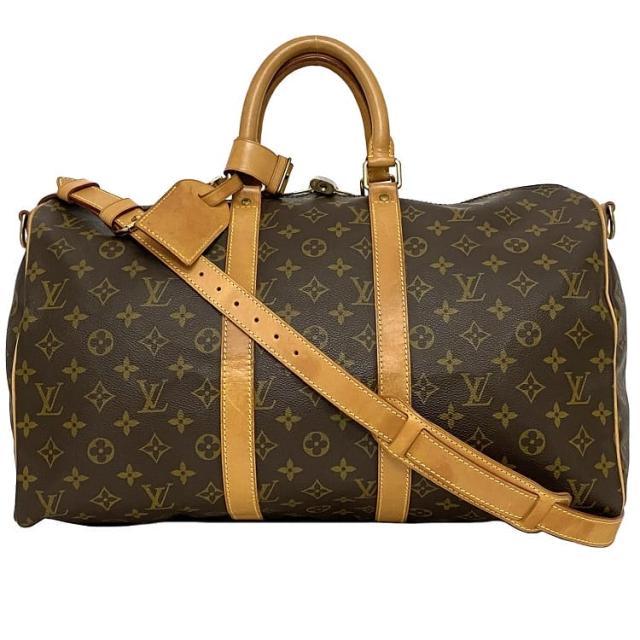 ルイ ヴィトン ボストンバッグ キーポル45 バンドリエール ec-23198 ブラウン モノグラム M41418 美品 モノグラムキャンバス ヌメ革 中古 TH1915 LOUIS VUITTON 45 ショルダー ボストン 肩掛け ファスナー ロゴ 45cm 旅行鞄 定番 茶色 ブランド 本物 鑑定済み