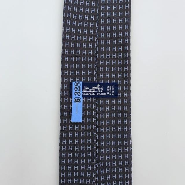 エルメス ネクタイ ec-23210 グレー ネイビー 美品 クリーニング済み