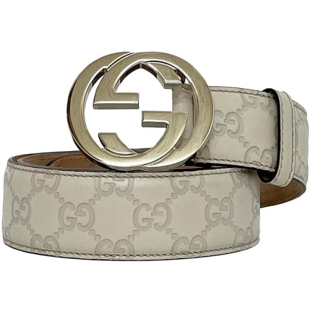 グッチ ベルト ec-23218 ホワイト インターロッキング シマ 114876 美
