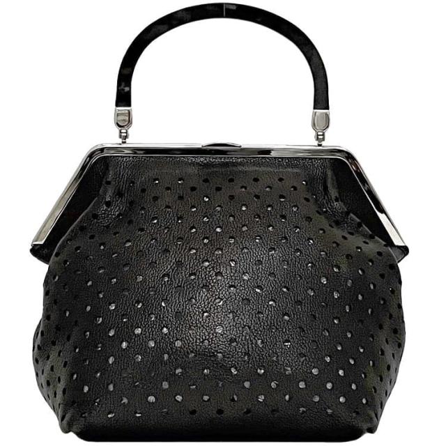 マルニ ハンドバッグ ec-23255 ブラック 美品 がま口 レザー メタル 中古 MARNI パンチング がま口バッグ レア シンプル  定番 人気 お洒落 上品 高級感 エレガント 黒 鞄 バッグ 個性的 モード カジュアル レディース 女性 メンズ 男性 ブランド 本物 鑑定済み