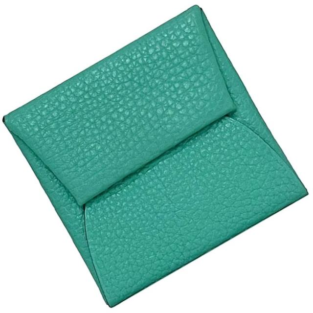 エルメス ケース バスティア ec-23315 グリーン ミント 美品 小銭入れ レザー エプソン 中古 □Ｋ刻印 HERMES コンパクト 緑 ミニ 財布 シンプル ホック エメラルドグリーン 定番 人気 本革 レディース メンズ スクエア ブランド 本物 鑑定済み