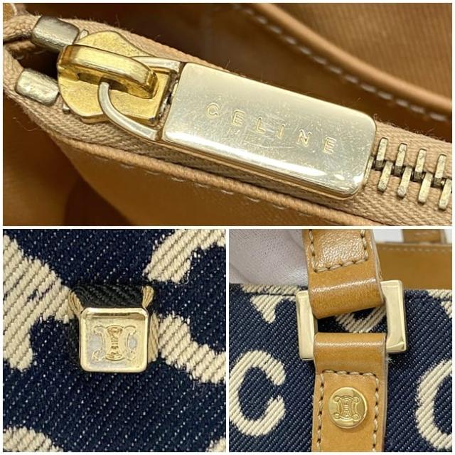 セリーヌ ハンドバッグ ec-23318 ネイビー ブルー ベージュ ホワイト Ｃマカダム 美品 デニム キャンバス レザー 中古 CE00/12 CELINE ロゴ マカダム 総柄 デニムバッグ ヴィンテージ レディース 定番 人気 ミニバッグ 使いやすい 軽い ブランド 本物 鑑定済み セリーヌ ハンドバッグ ec-23318 ネイビー ブルー ベージュ ホワイト