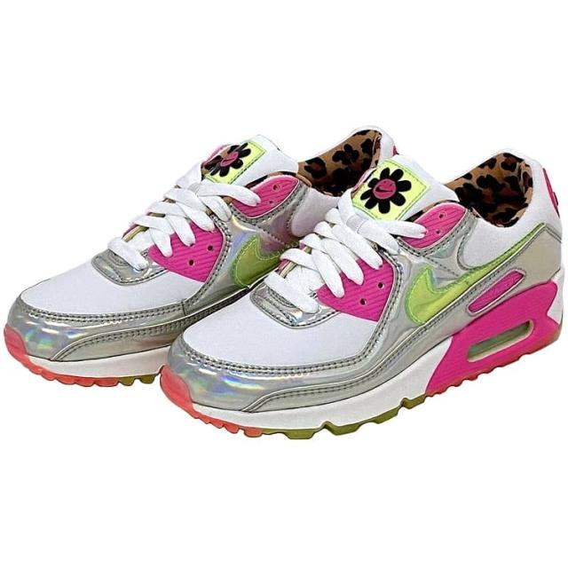 ナイキ スニーカー ウィメンズ エアマックス 90 LX ホログラフィック ec-23379 ホワイト シルバー ピンク レオパード エア マックス CQ2559 100 未使用 24.0cm US7 合成樹脂 合成繊維 ゴム Sランク NIKE 靴 女性 Air Max 90 LX Holographic 白 本物 鑑定済み