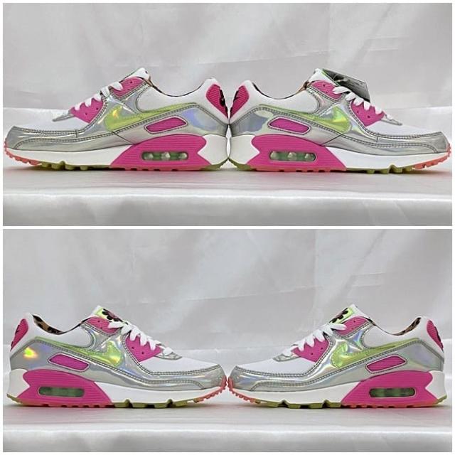 ナイキ スニーカー ウィメンズ エアマックス 90 LX ホログラフィック ec-23379 ホワイト シルバー ピンク レオパード エア マックス CQ2559 100 未使用 24.0cm US7 合成樹脂 合成繊維 ゴム Sランク NIKE 靴 女性 Air Max 90 LX Holographic 白 本物 鑑定済み