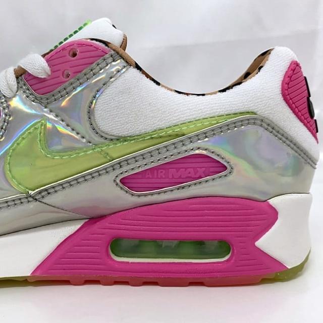 ナイキ スニーカー ウィメンズ エアマックス 90 LX ホログラフィック ec-23379 ホワイト シルバー ピンク レオパード エア マックス CQ2559 100 未使用 24.0cm US7 合成樹脂 合成繊維 ゴム Sランク NIKE 靴 女性 Air Max 90 LX Holographic 白 本物 鑑定済み