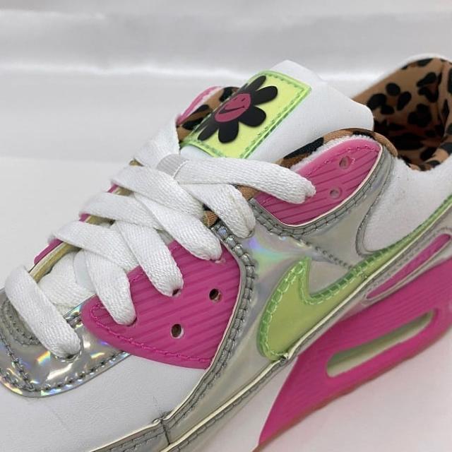 ナイキ スニーカー ウィメンズ エアマックス 90 LX ホログラフィック ec-23379 ホワイト シルバー ピンク レオパード エア マックス CQ2559 100 未使用 24.0cm US7 合成樹脂 合成繊維 ゴム Sランク NIKE 靴 女性 Air Max 90 LX Holographic 白 本物 鑑定済み