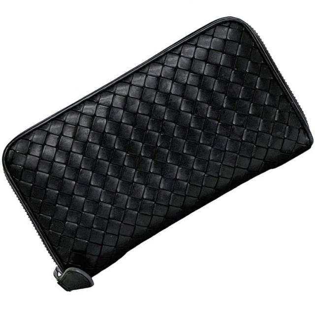 得価，人気 【ボッテガヴェネタ】本物 BOTTEGA VENETA 長財布 黒 イントレチャート ラウンドファスナー 小銭入れ有り レザー 男性用 メンズ イタリア製