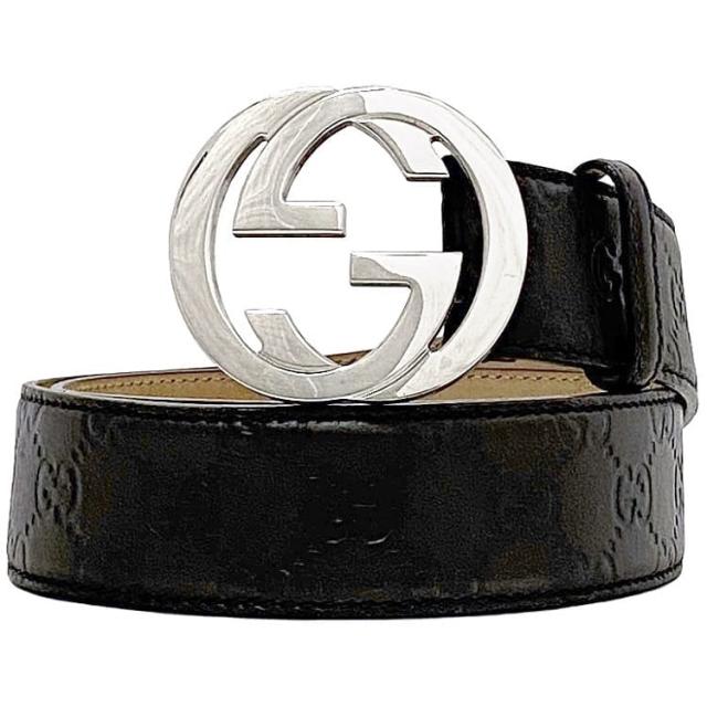 グッチ ベルト ec-23414 ブラウン シマ インターロッキング 114984 美品 95cm レザー 中古 525040 GUCCI ウエストベルト GG ロゴ バックル シルバー金具 アパレル 黒 メンズ レディース ウエスト 85cm〜 シンプル シマライン 定番 人気 ブランド 本物 鑑定済み