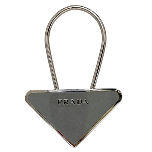 PRADA キーリング シルバー ブラック プラダ キーリング ec-23436 シルバー グレー M713 美品 メタル 中古