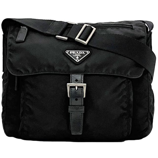 プラダ ショルダーバッグ ec-23437 ブラック NERO テスート BT8994 クロスボディ ナイロン 中古 PRADA 軽い フラップ 三角 ロゴ プレート 黒 メンズ レディース 定番 人気 斜め掛け 肩掛け ベルトフラップ ブランド 本物 鑑定済み