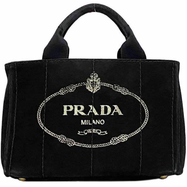 プラダ トートバッグ f-21154 ブラック カナパ 1BG439 美品 ハンドバッグ キャンバス 中古 PRADA ロゴ 自立 マチ有 軽い 黒 キャンバスバ