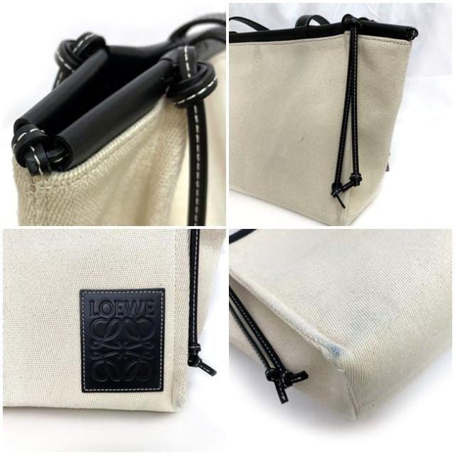 ロエベ トートバッグ クッショントート f-21580 ナチュラルホワイト ブラック アナグラム 330.02AB90 美品 キャンバス レザー 中古 702028 LOEWE ロゴ 肩掛け 自立 軽い 書類 キャンバストート 白 人気 定番 通勤 通学 女性 お洒落 黒 ブランド 本物 鑑定済み