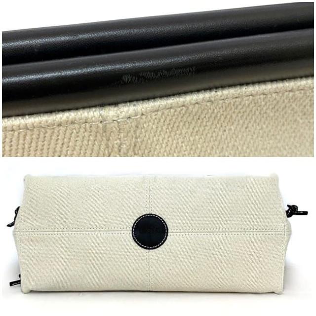 ロエベ トートバッグ クッショントート f-21580 ナチュラルホワイト ブラック アナグラム 330.02AB90 美品 キャンバス レザー 中古 702028 LOEWE ロゴ 肩掛け 自立 軽い 書類 キャンバストート 白 人気 定番 通勤 通学 女性 お洒落 黒 ブランド 本物 鑑定済み