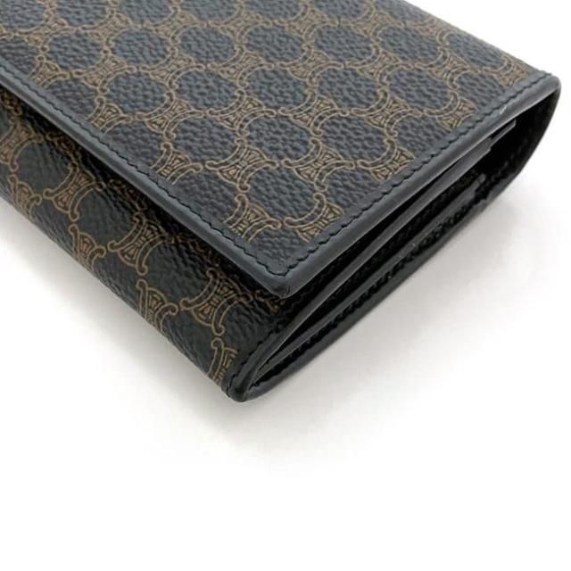 セリーヌ 二つ折り 長財布 f-21899 ブラック ブラウン マカダム DF 0P227 300 00 美品 がまぐち PVC レザー 中古 M/00/1 CELINE ヴィンテージ ロゴ ガマグチ フラップ ホック 定番 人気 シンプル 上品 高級感 お洒落 エレガント 茶色 黒 ブランド 本物 鑑定済み