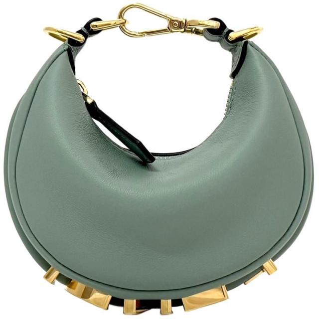 フェンディ ミニバッグ ナノフェンディグラフィ f-22013 グリーンブルー 7AS089 未使用 展示品 美品 レザー Sランク FENDI ナノ ミニチュアバッグ ロゴ チャーム シンプル 人気 定番 お洒落 シンプル 高級感 上品 女性 緑 青 レディース ブランド 本物 鑑定済み