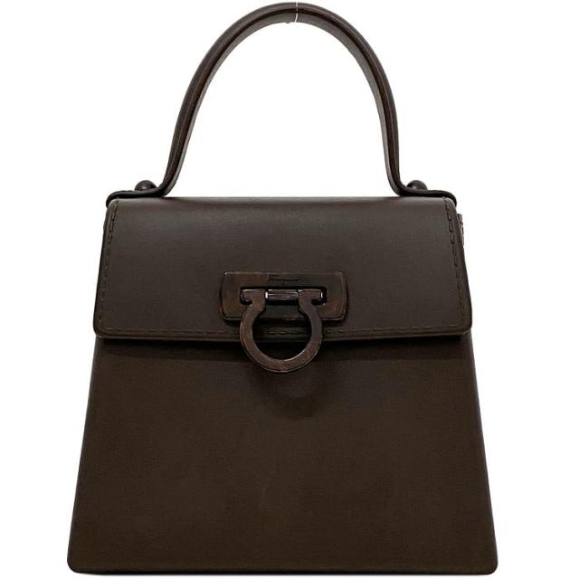 フェラガモ ハンドバッグ ガンチーニ 黒色 レザー フラップ 本革 高級感