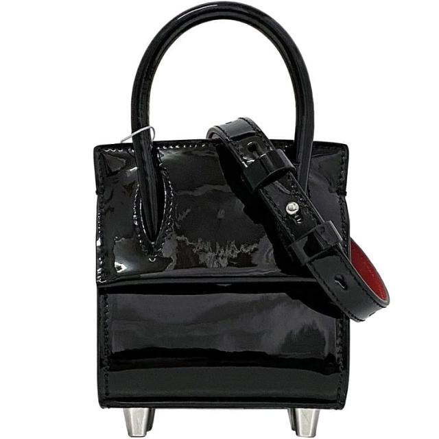 クリスチャン ルブタン ２way バッグ パロマナノ f-22254 ブラック レッド 1215050  未使用 美品 パテント レザー Sランク Christian Louboutin ミニバッグ ハンドバッグ ポシェット フラップ 自立 レア エナメル 黒 レディース メンズ ブランド 本物 鑑定済み