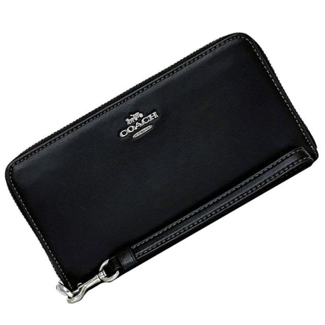 美品 COACH/コーチ ラウンドファスナー長財布 ストラップ付