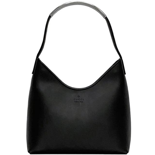 グッチ セミショルダー バッグ f-22448 ブラック 001 377 8 美品 レザー メタル 中古 002046 GUCCI ヴィンテージ シンプル 肩掛け ワンショルダー 黒 自立 メタルハンドル ロゴ 定番 人気 レディース メンズ ビジネス フォーマル 普段使い ブランド 本物 鑑定済