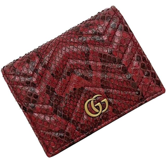 美品 グッチ 二つ折り財布 コンパクトウォレット 赤 Wホック GG