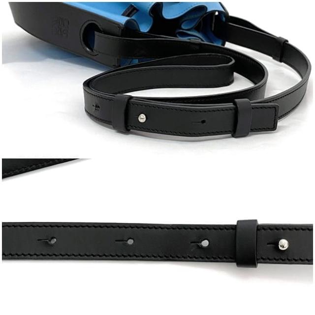 ロエベ ショルダーバッグ f-22495 ライトブルー ブラック バルーン 326.76AC31 巾着 美品 レザー 中古 522003 LOEWE 肩掛け 青 黒 クロスボディ アナグラム バイカラー 巾着バッグ レディース メンズ バイカラー 巾着ショルダー ダイス ブランド 本物 鑑定済み