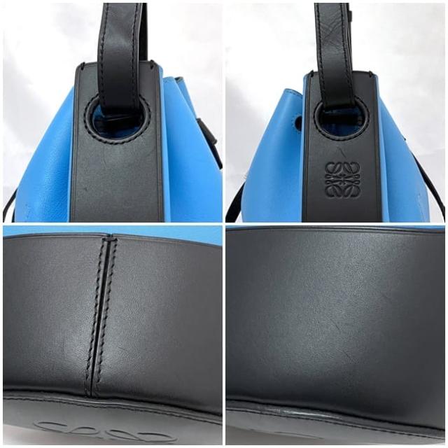 ロエベ ショルダーバッグ f-22495 ライトブルー ブラック バルーン 326.76AC31 巾着 美品 レザー 中古 522003 LOEWE 肩掛け 青 黒 クロスボディ アナグラム バイカラー 巾着バッグ レディース メンズ バイカラー 巾着ショルダー ダイス ブランド 本物 鑑定済み