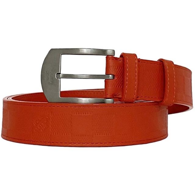 ルイ ヴィトン ベルト サンテュール デトロイト f-22533 オレンジ ダミエアンフィニ Ｍ9550 美品 93cm レザー 中古 CA4133 LOUIS VUITTON ロゴ シルバー金具 アパレル ウエストベルト レディース メンズ 定番 人気 ブランド 本物 鑑定済み