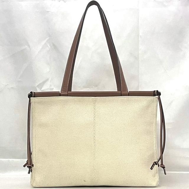 ロエベ トートバッグ クッション トート f-22698 ホワイト ブラウン アナグラム 330.02AA93 美品 キャンバス レザー 中古 701914 LOEWE 肩掛け 書類 シンプル ビジネス a4 軽い 白 ワンポイント ロゴ キャンバスバッグ 女性 男性 ブランド 本物 鑑定済み