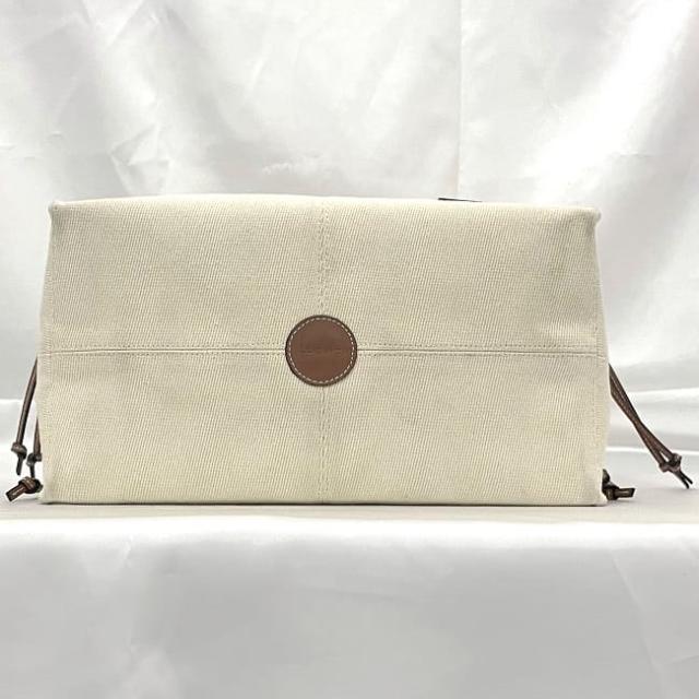 ロエベ トートバッグ クッション トート f-22698 ホワイト ブラウン アナグラム 330.02AA93 美品 キャンバス レザー 中古 701914 LOEWE 肩掛け 書類 シンプル ビジネス a4 軽い 白 ワンポイント ロゴ キャンバスバッグ 女性 男性 ブランド 本物 鑑定済み