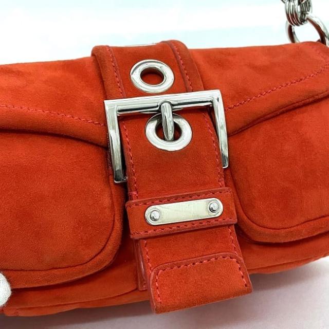 プラダ セミショルダーバッグ f-22732 オレンジ 美品 スエード レザー
