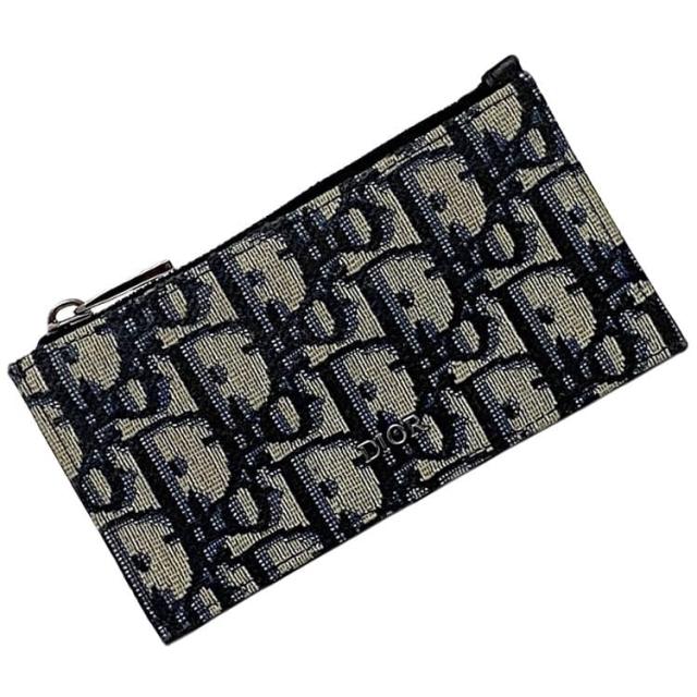 クリスチャン ディオール ファスナー カードホルダー f-22971 ブラック ベージュ ネイビー オブリーク 2ESBC250YSE_H50E 美品 ケース キャンバス レザー 中古 10-BO-0252 Christian Dior ロゴ 紺 ジップ 小銭入れ カード ポーチ ブランド 本物 鑑定済み