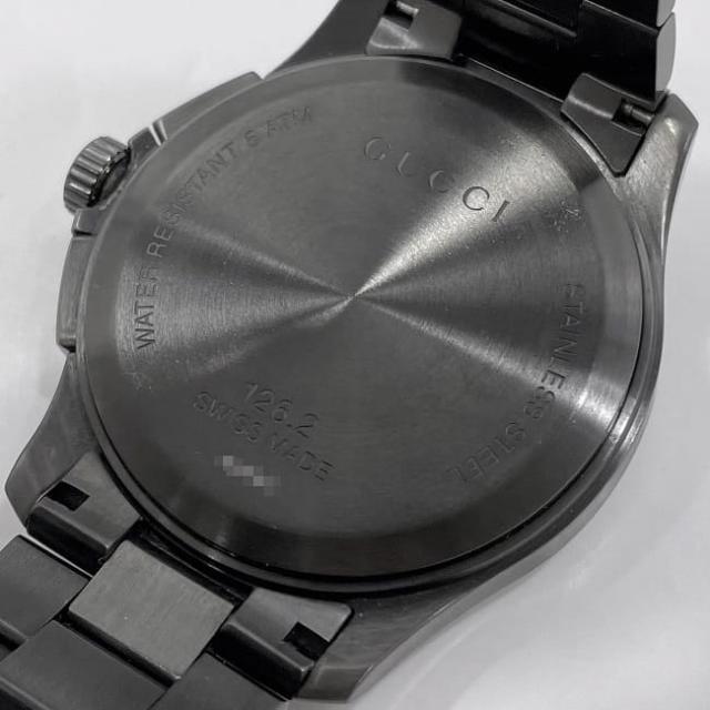 グッチ 腕時計 Ｇタイムレス f-23041 ブラック 126.2 YA126274 美品 時計 SS 中古 クオーツ 1883**** GUCCI メンズ 日付 クロノ クロノグラフ 電池式 QZ 黒文字盤 アナログ 男性 スモールセコンド 箱付き デイト 動作確認済み ブランド 本物 鑑定済み