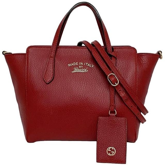 グッチ ２way バッグ f-23319 レッド 368827 美品 レザー 中古 498879 GUCCI ハンドバッグ 赤 トートバッグ ショルダーバッグ クロスボディ シンプル ネームタグ付き レディース 女性 定番 人気 シンプル ロゴ グレインレザー ブランド 本物 鑑定済み