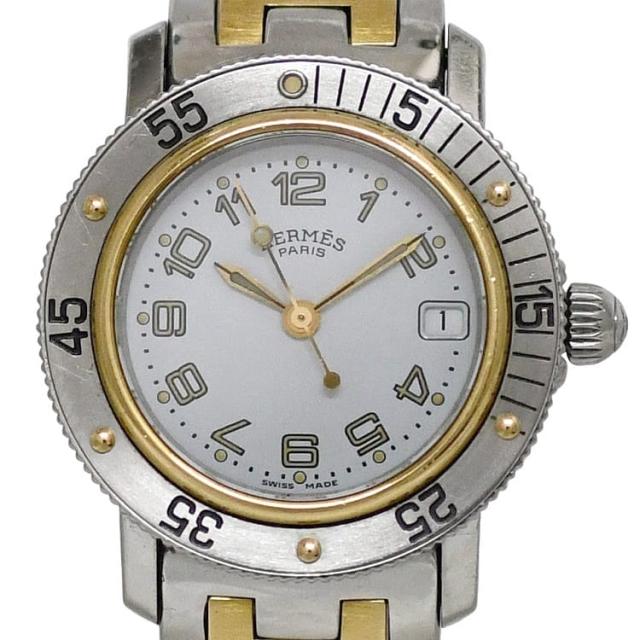 エルメス　クリッパー　コンビ　アイボリー文字盤　Hバンド　デイト　クォーツ エルメス クリッパー コンビ レディース デイト Hバンド クォーツ 白