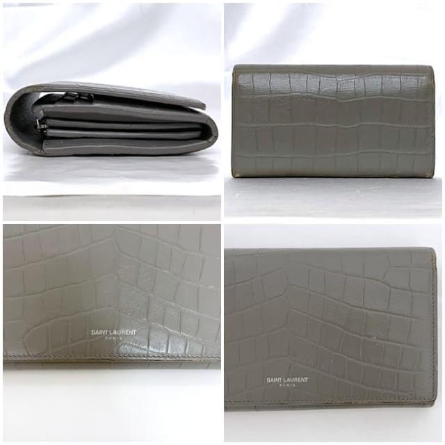 サンローラン 二つ折り 長財布 ec-23577 グレー 372267 財布 レザー