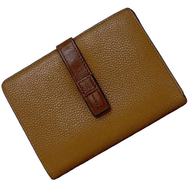 ロエベ 財布 ミディアム バーティカル ウォレット ec-23635 キャメル ブラウン アナグラム C660S87X01 折り財布 レザー 中古 061850 LOEWE ホック 茶色 ロゴ シンプル グレインレザー バイカラー メンズ レディース 定番 人気 ブランド 本物 鑑定済み